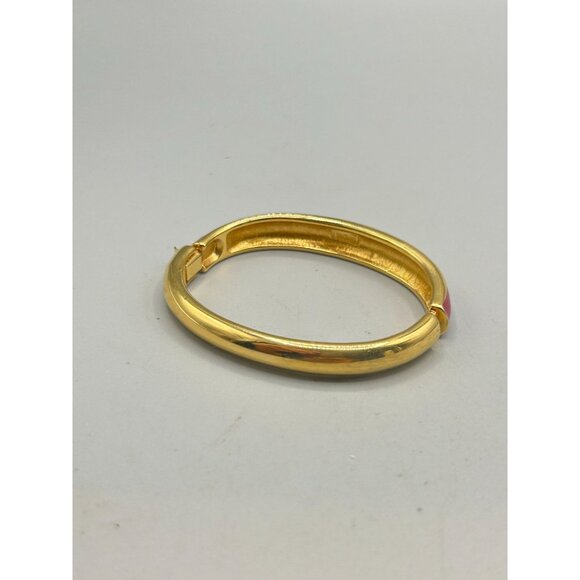Monet Bracelet Gold Tone & Fuchsia Pink Enamel Hinged Bangle Bracelet - Picture 4 of 8